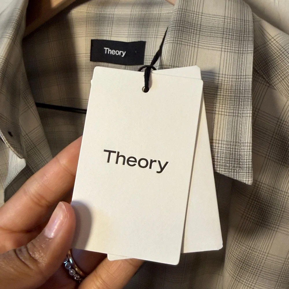 NWT Theory Irving 100% Virgin Wool Plaid Men’s Button Down Shirt Size Small - Picture 6 of 7